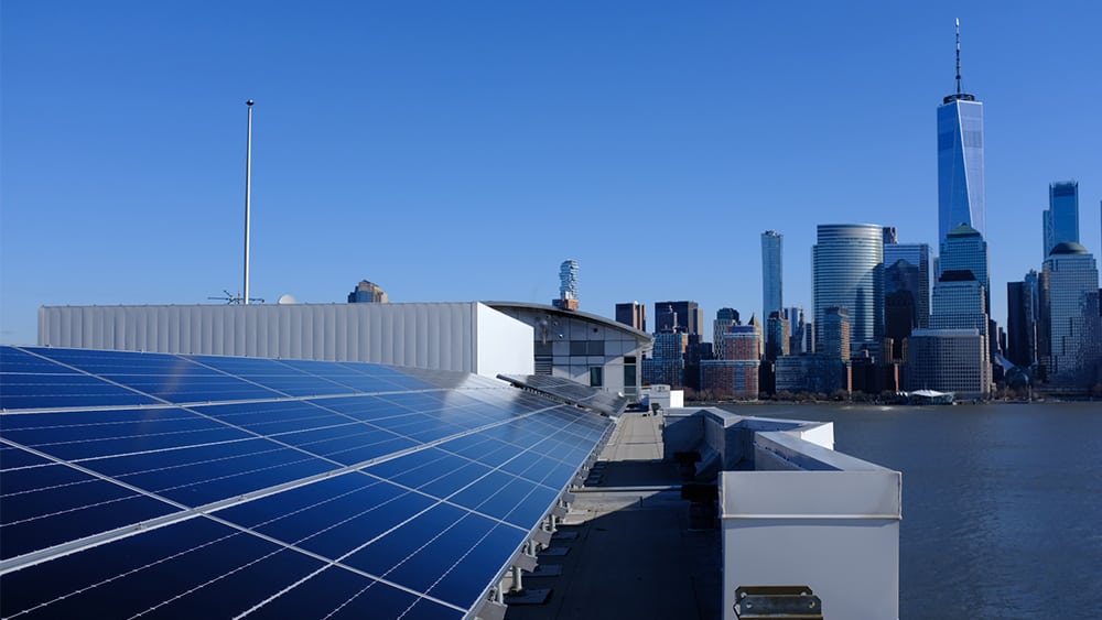 Harborside Pier has a solar system that generates 99,490 kWh annually.