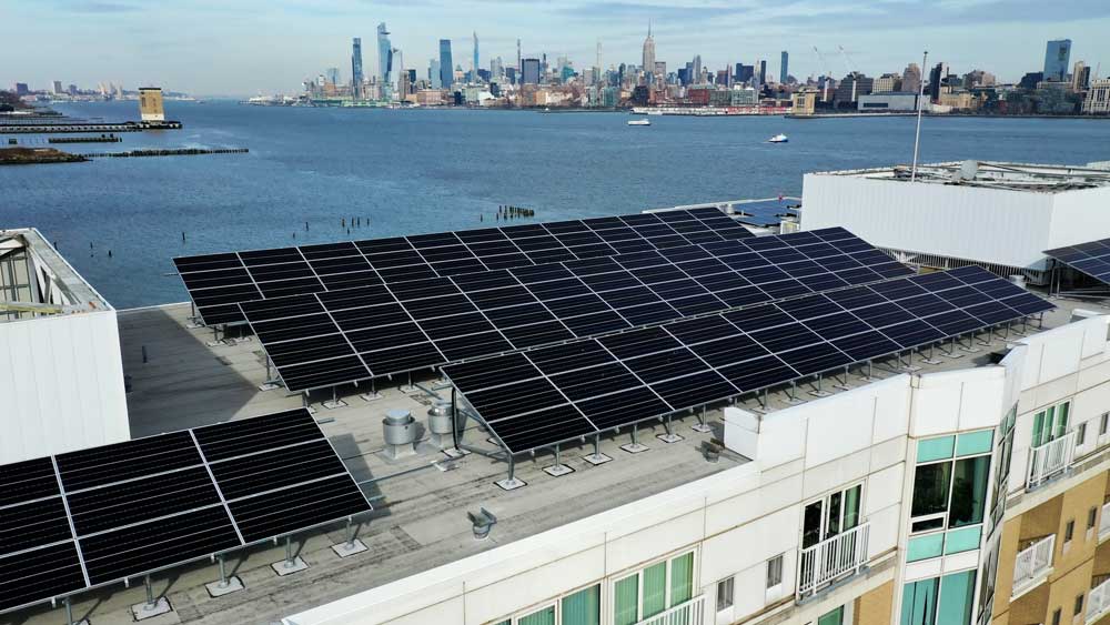 Geoscape Solar was able to engineer an uplifted solar energy system that could withstand waterfront elements for Harborside Piers!
